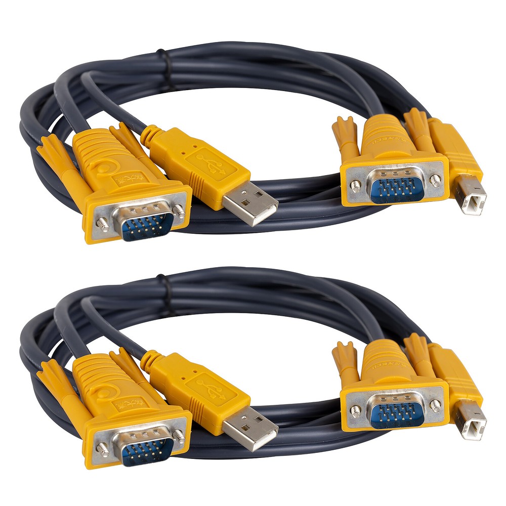 2 Pak KVM Switch Cable VGA USB Wire PC Printer Keyboard Mouse Monitor Adapter