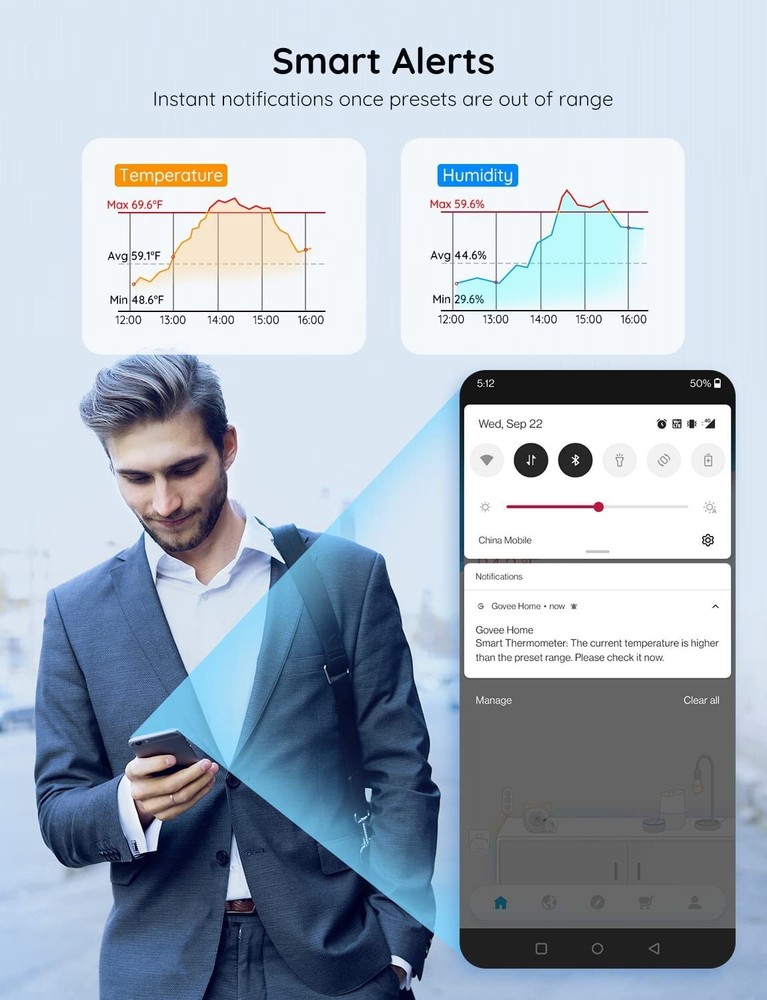 Smart Temperature & Humidity Sensor Pack with Bluetooth Alerts and Cloud Storage
