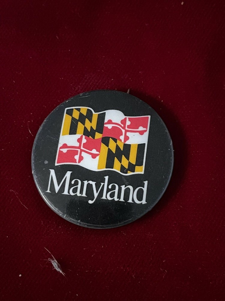 Maryland Script With State Flag Metal Lapel Button Pin 1.5"