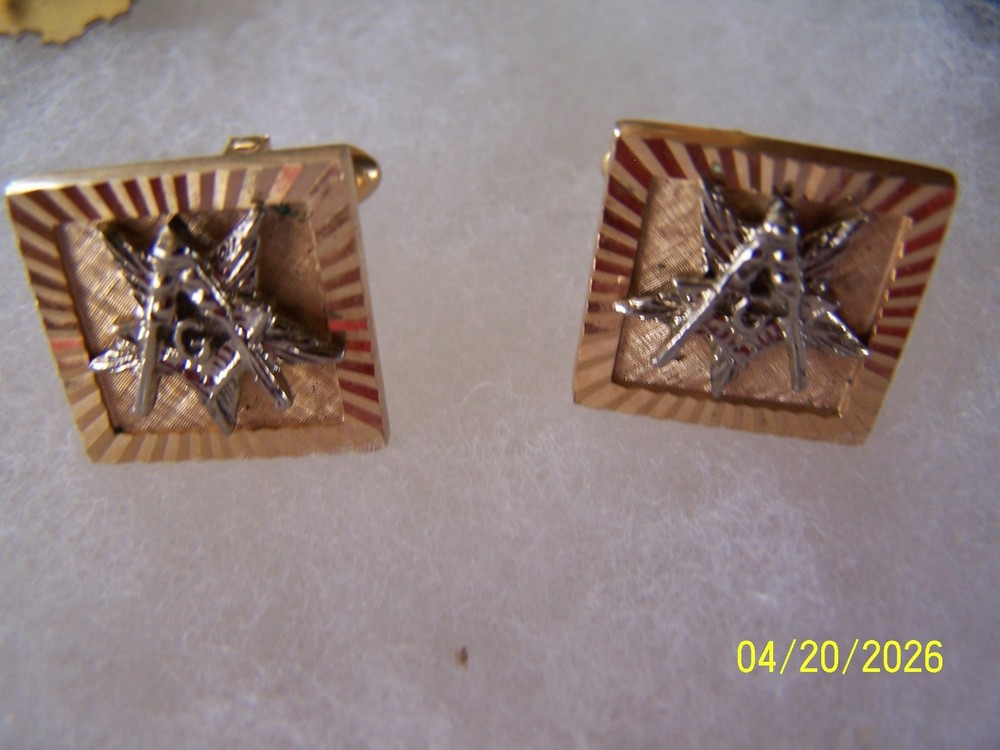 Vintage Masonic Pinbacks & Cufflink = Bolo Slide