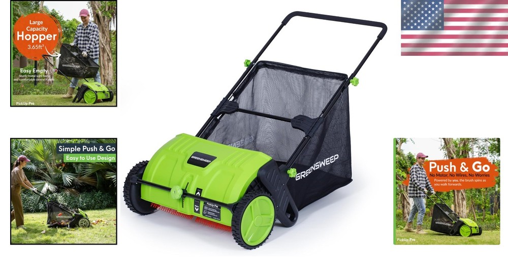 Manual Push Leaf & Lawn Sweeper – Pickup Pro 2 with Quick Height Adjustment