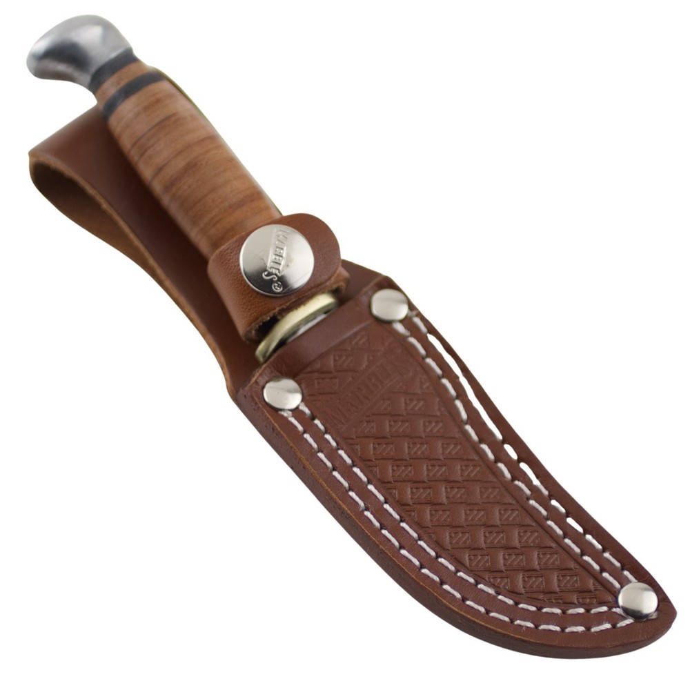 Marbles Stacked Leather Handle Hunter Fixed Blade Knife and Belt Sheath