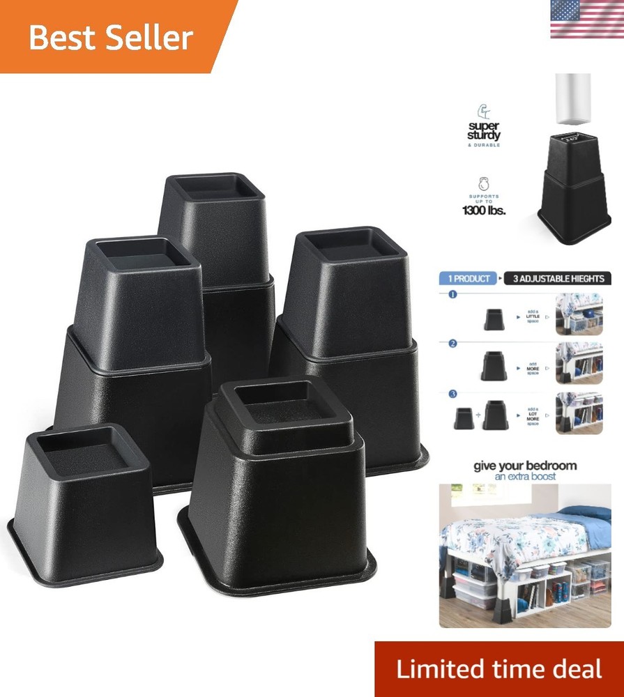Adjustable Bed Risers - Elevation in 3, 5 or 8 Inch - Heavy Duty Stackable Fu...