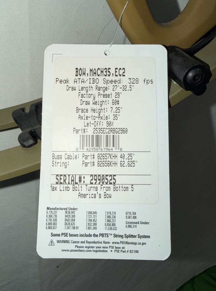 New PSE Mach 35 EC2 RH/60 Clay Brown