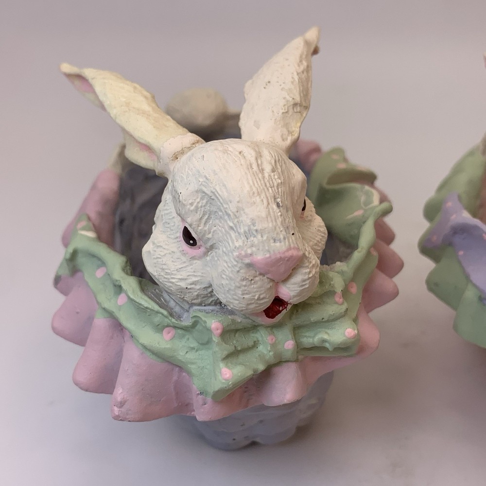 Resin Easter Bunny Rabbits Candy Trinkets Holder 4”