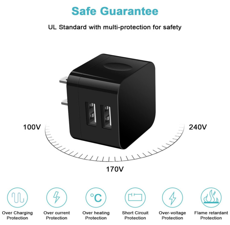 USB Wall Charger,Usb Plug,2Pack Flat USB Charger Block Charging Low Profile USB