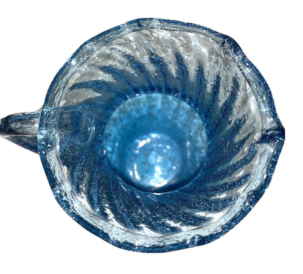 Small Hand Blown Blue Glass Creamer Pitcher w Applied Handle