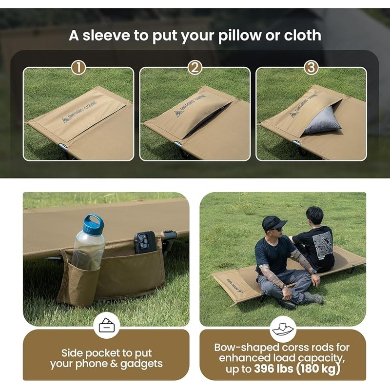 Portable Camping Cot Foldable Bed Lightweight Durable W/ Storage Pockets New