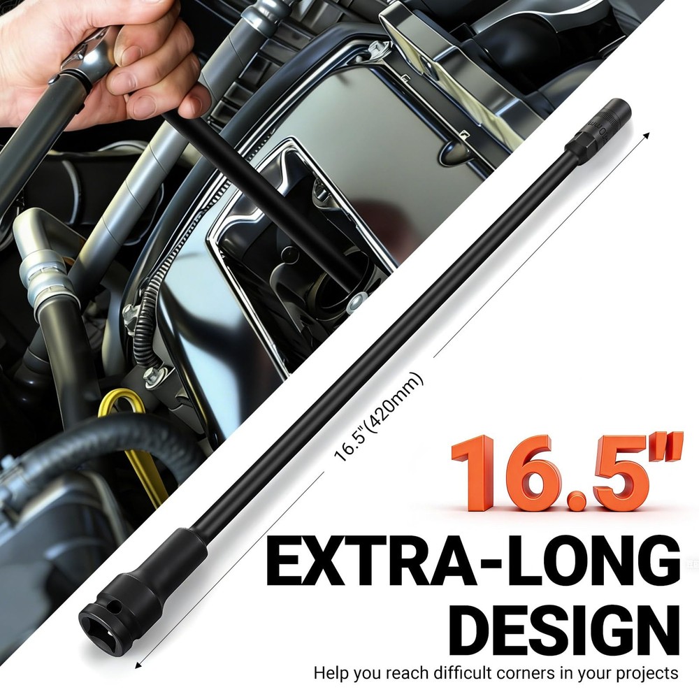 10mm 1/2" Drive Deep Impact Socket, 16.5" Extra Long Socket, 6-point Bolt Rem...
