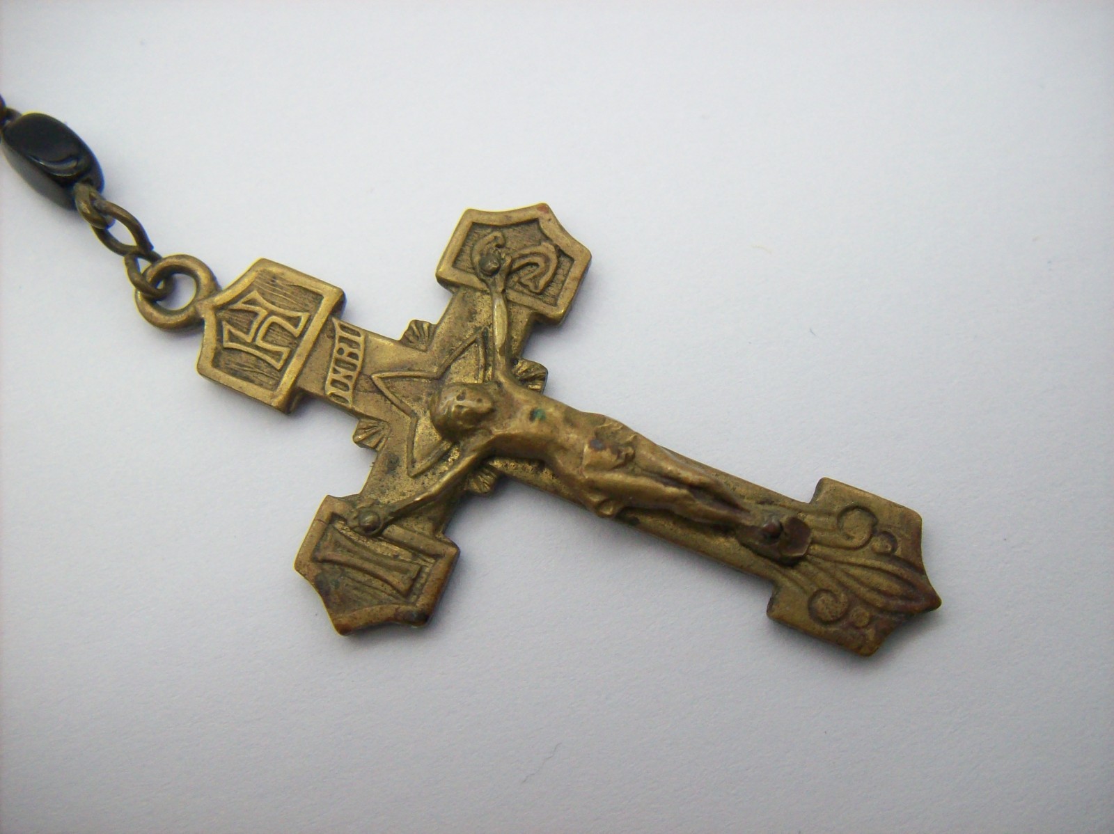 Vintage Catholic Rosary Black Beads Brass Crucifix Made in Czechoslovakia