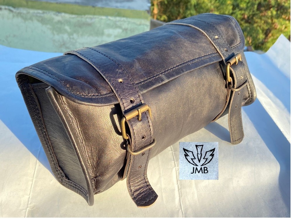 2 Genuine Leather Front Fork Saddle Storage Bag Luggage Tool Bag