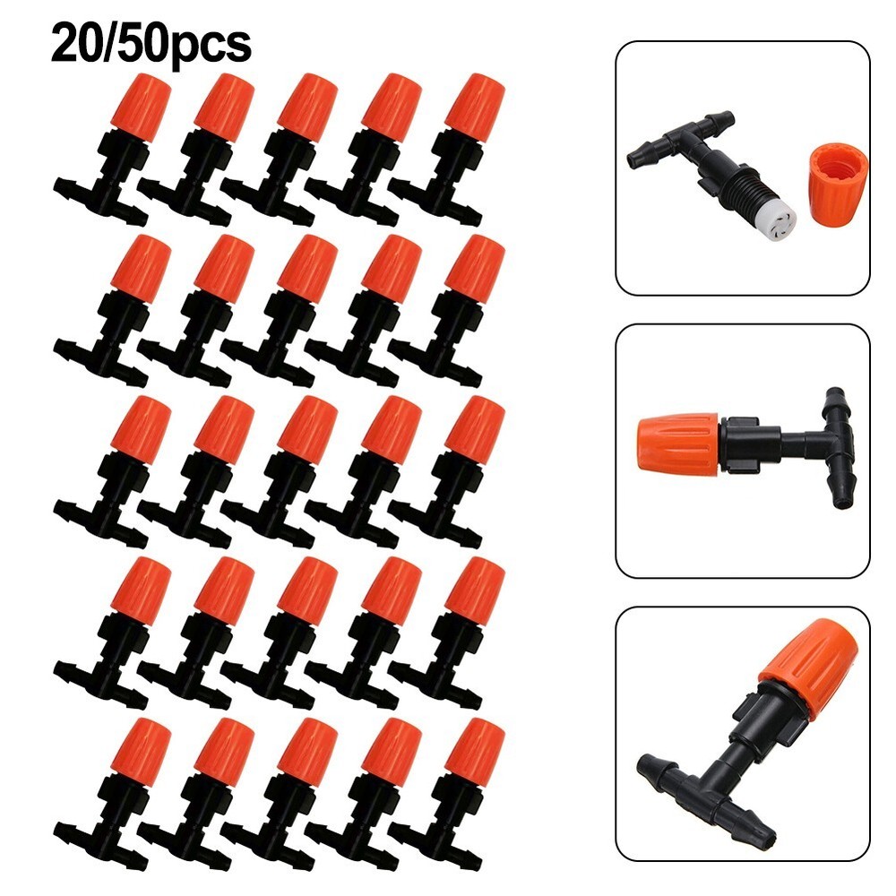 20/50pcs Single Orange Adjustable Atomizing Nozzle With Connector + 4/7 Pipe Tee