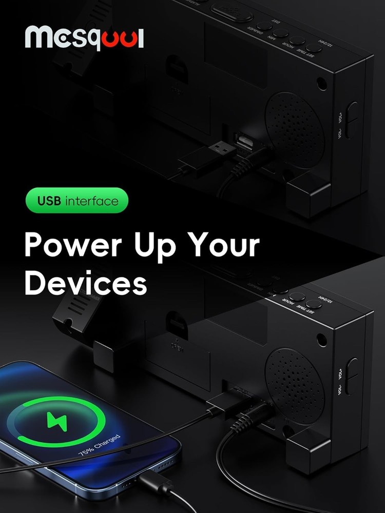 Stylish Projection Alarm Clock with Adjustable Brightness & Easy USB Charging
