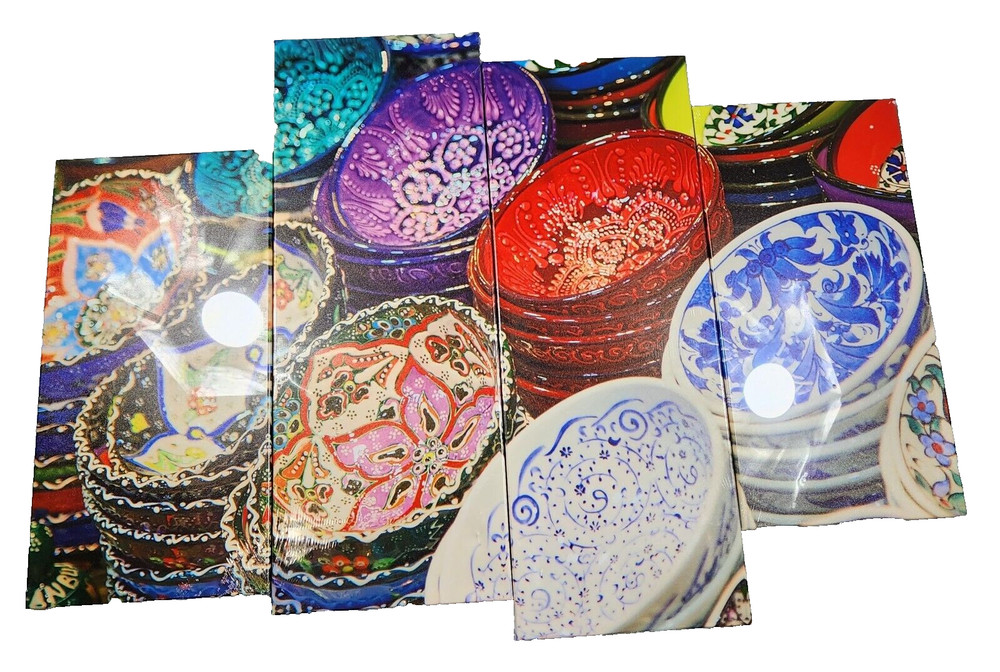 Turkish Bazaar Wall Art Multi Panel Canvas Print Colorful Ceramic Plates Kitchen