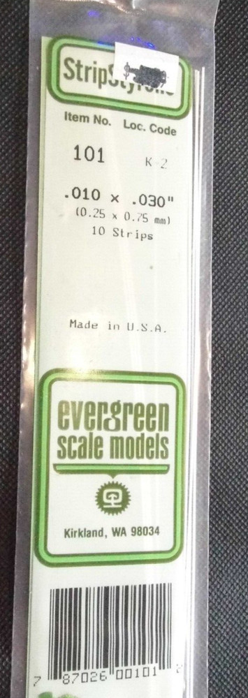Evergreen Scale Models #101 Strips (.010" X .030" X 14") Opaque White, pkg. 10