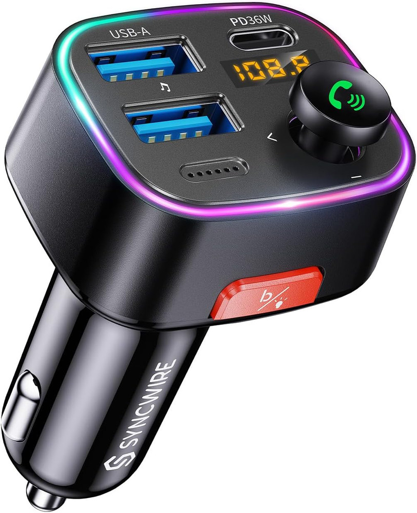 Syncwire Bluetooth 5.4 FM Transmitter Car Adapter 48W (PD 36W & 12W) [Light