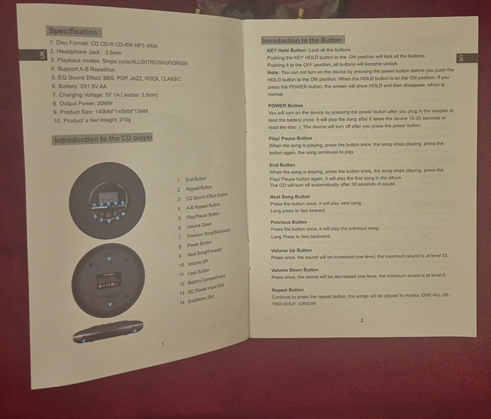 NWT Vintage CD Player Portable Compact CD Discman