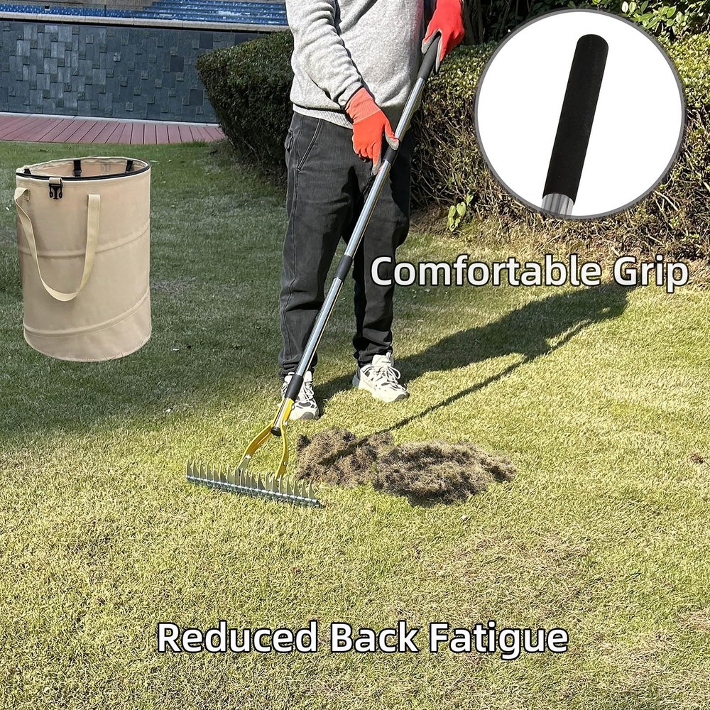 Thatch Rake 15 Inch Wide Efficient Dethatcher Rake for Cleaning Dead Grass, C...