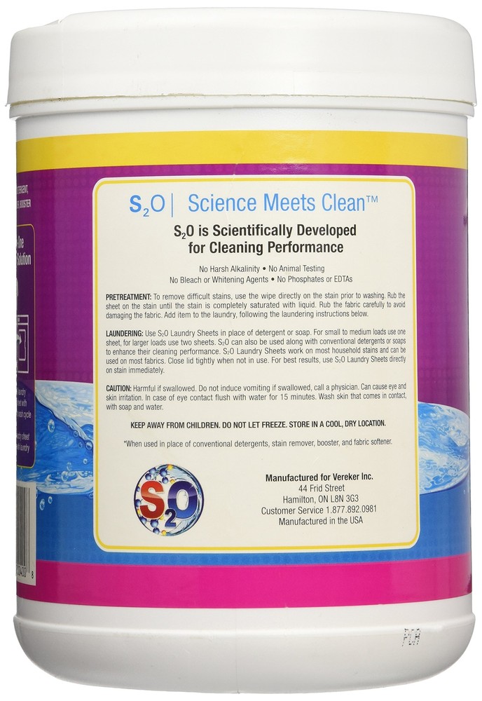 S2O Laundry Detergent Sheets Plus Stain Remover Booster, Fresh Scent, 100 Sheets