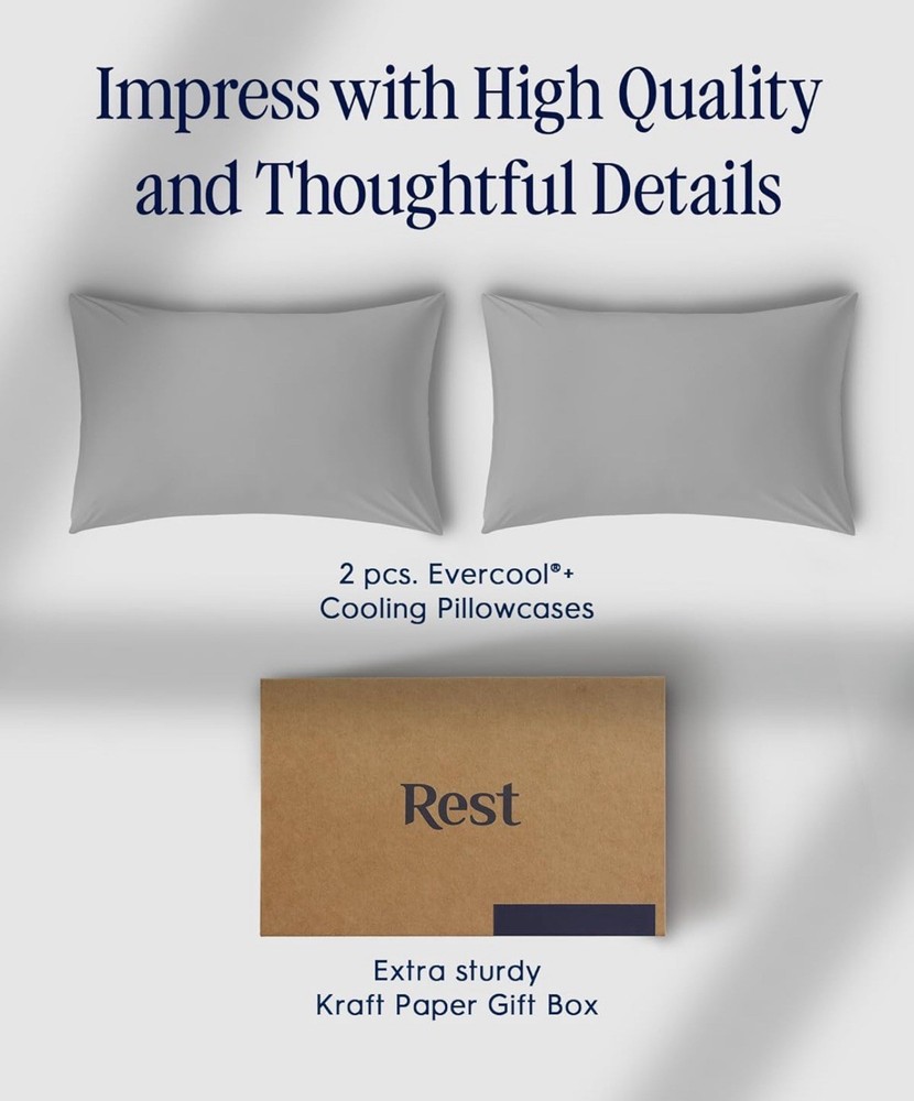 REST Evercool+ Cooling Pillow Cases KING - 2 Pillowcase So Silky Gray