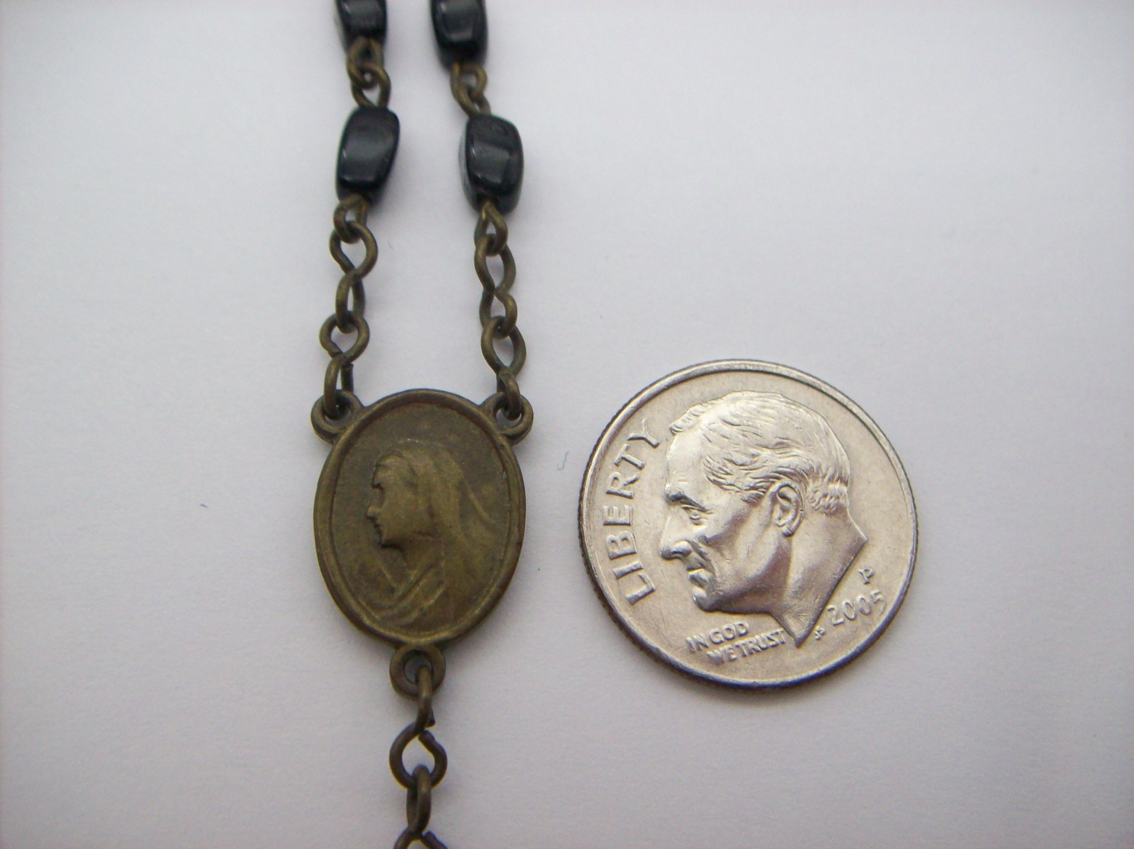 Vintage Catholic Rosary Black Beads Brass Crucifix Made in Czechoslovakia