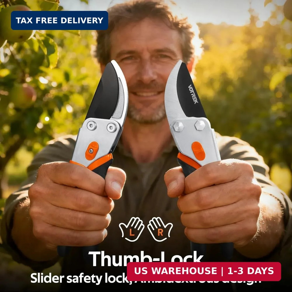VOTREK® Pruning Shears, 8.5" Professional Garden Pruner with Jam-Proof Spring &
