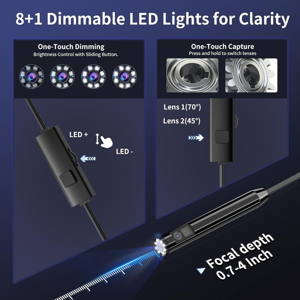 Semi-Rigid Snake Camera for Android iPhone, Dual Lens