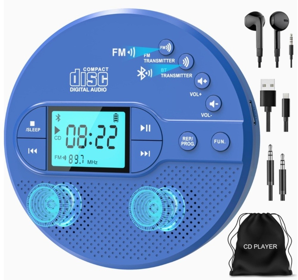 Portable CD Player with Bluetooth, Disman CD Player for Car with FM Transmitter,
