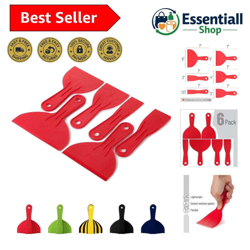 Bates 6 Pack Plastic Putty Knife Set - Paint Scraper, Spackle Tool, Spreader