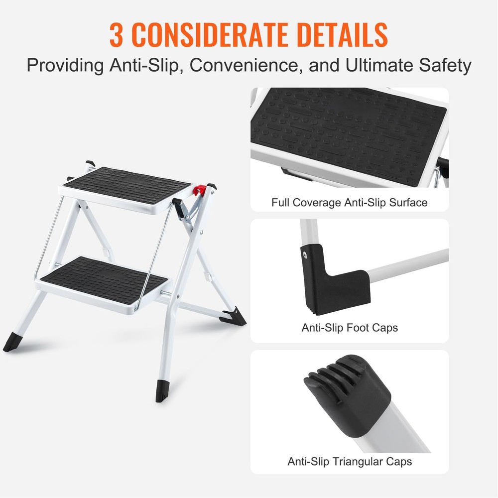 VEVOR 2-Step Folding Steel Step Stool Ladder, 330lbs Capacity, Ergonomic