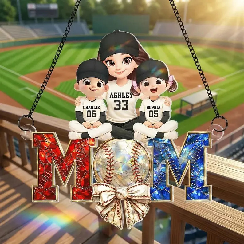 Personalized Baseball Mom Acrylic Suncatcher Custom Gift Decor