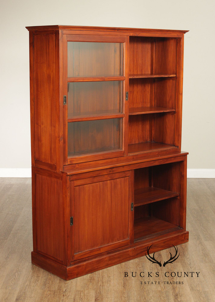 Rustic Hardwood Sliding Door Bookcase Cabinet