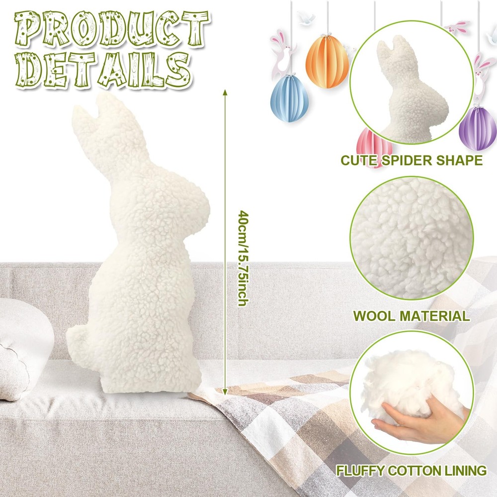 4 Pcs Easter Bunny Pillows Decorative Bunny Shaped Throw Pillow Wool White Soft
