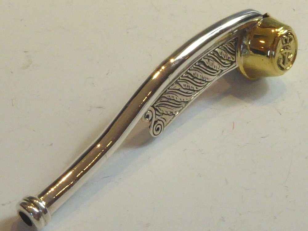 SOLID SILVER & GOLD PLATED NOVELTY BOSUNS EMBOSSED ANCHOR WHISTLE