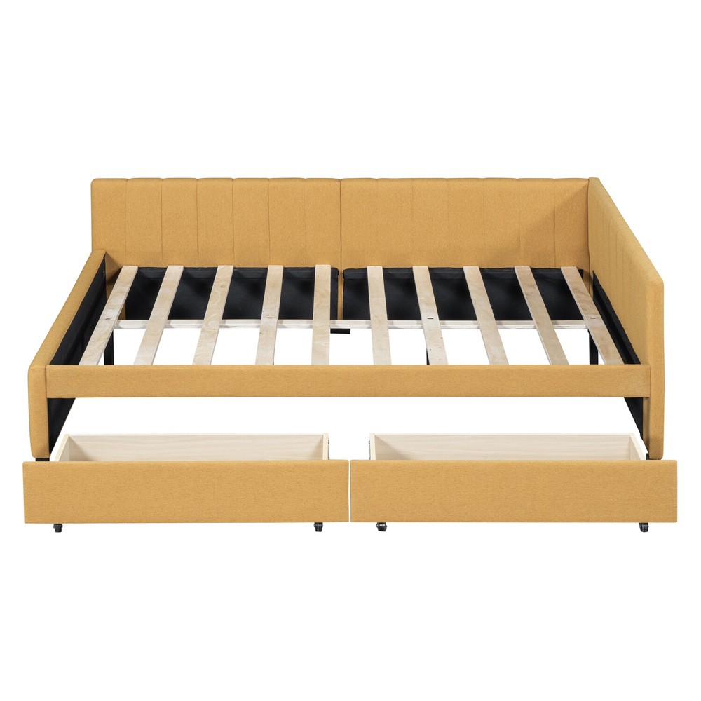 Full Size Daybed Upholstered Bed Frame Sofa Bed with 2 Storage Drawer Yellow US