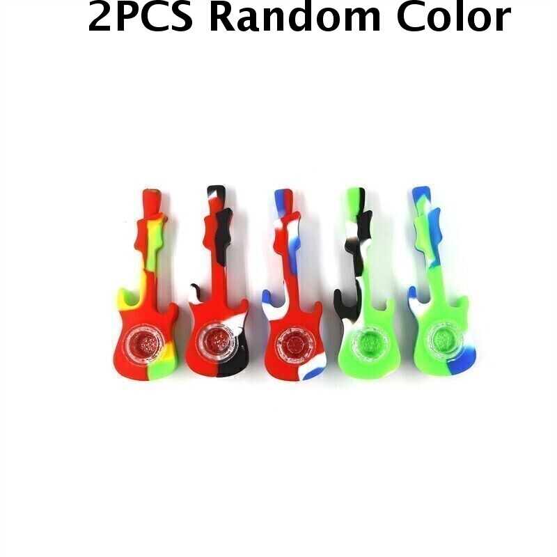 2pcs Stylish Guitar Shaped Silicone Cigarette Pipe - 1 or 7 holes randomized