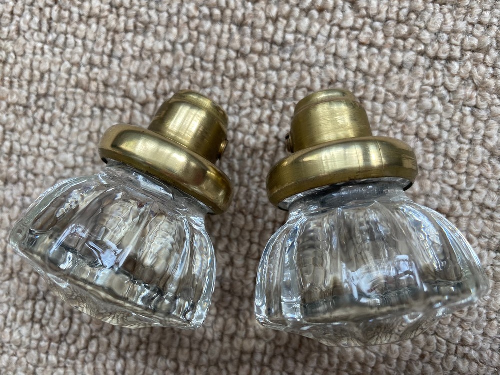 2 Antique Vintage Glass and brass Door Knobs
