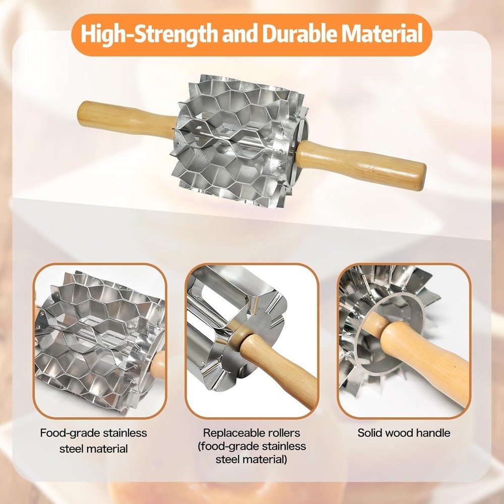 42-Hole Stainless Steel Doughnut Cutter, Replaceable Roller Blade, Doughnut