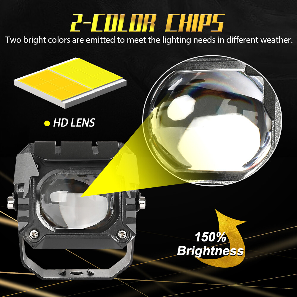 3inch Projector LED Cube Pods Work Light White & Yellow Driving Offroad UTV 4WD