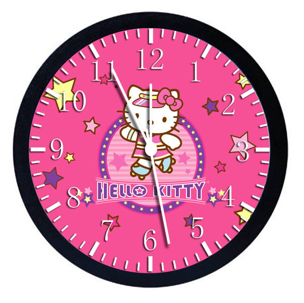 Pink Hello Kitty Black Frame Wall Clock W29