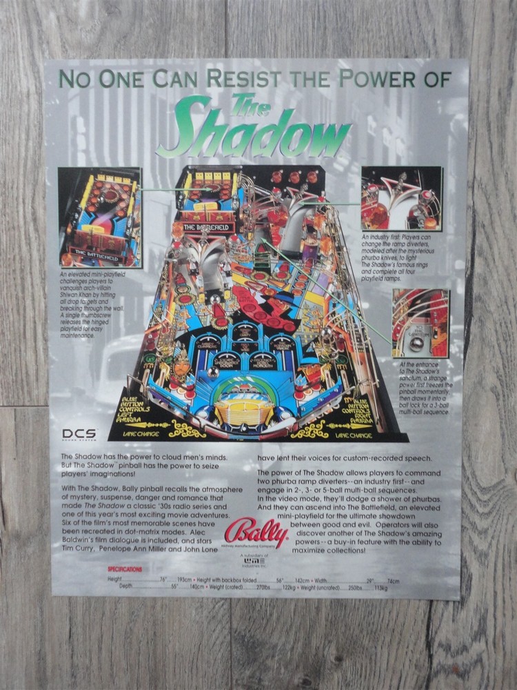 The Shadow Pinball Machine Flyer Original Brochure