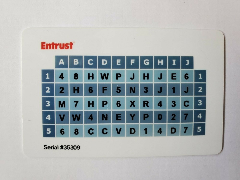 Entrust Identity Guard Grid Card