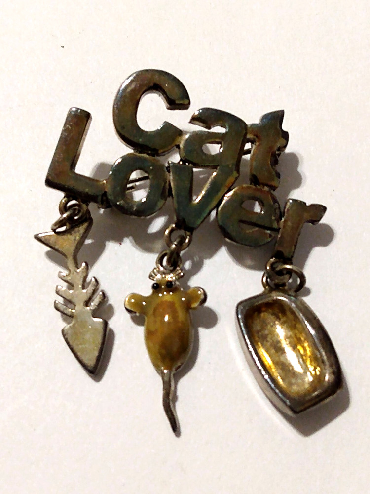 CAT LOVER Dangling Drop Charms Lapel Pin