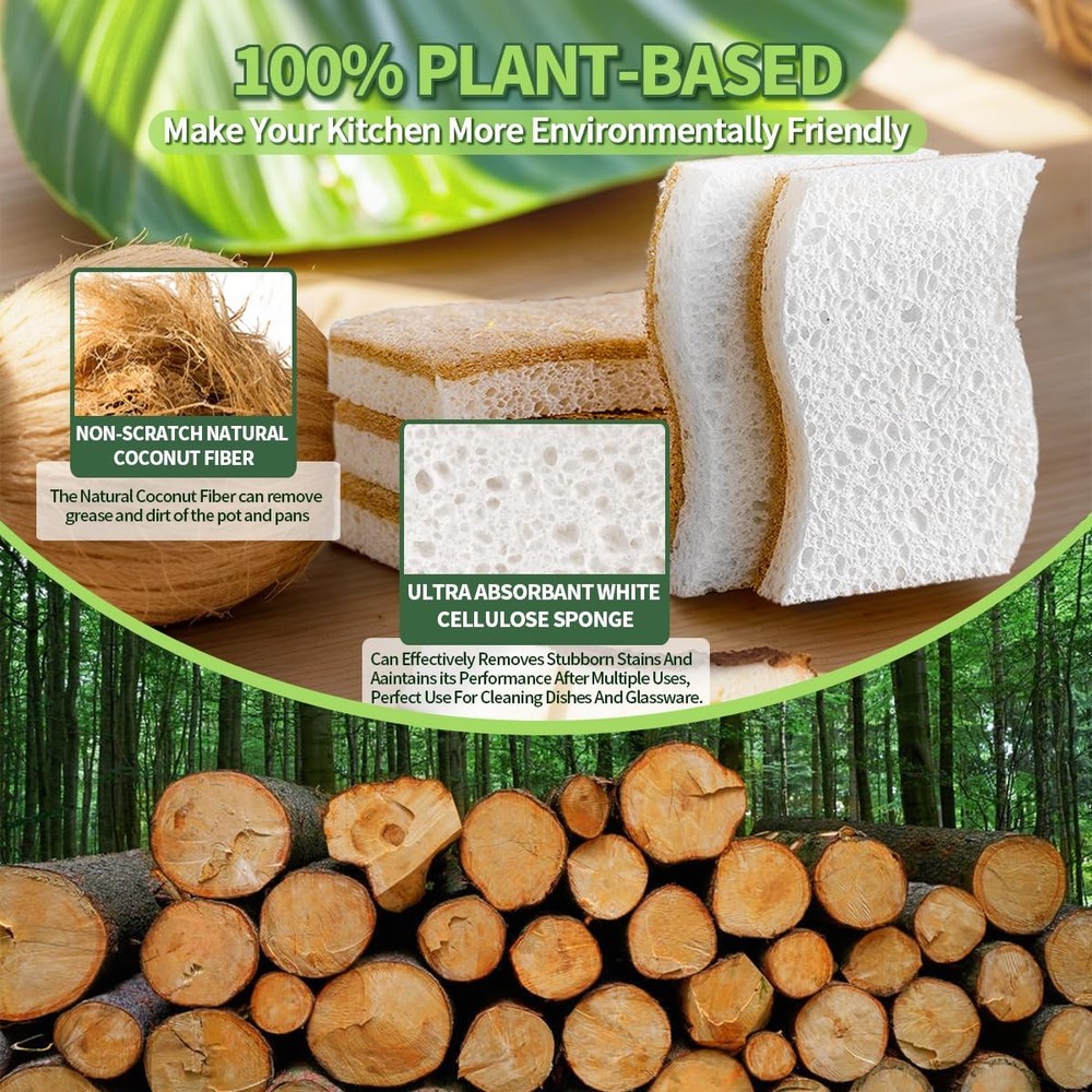 Sponges Kitchen Natural Dish Sponge PlantBased Biodegradable Compostable Cell...
