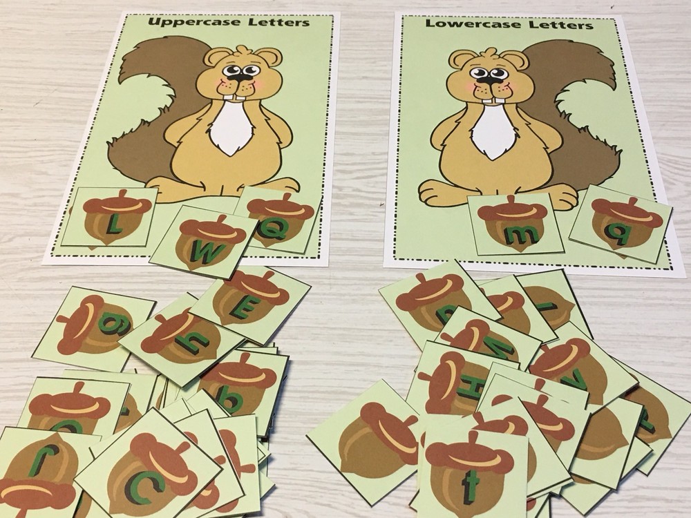 Upper And Lower Case Squirrel & Nut Sort -Laminated Activity Cards Set