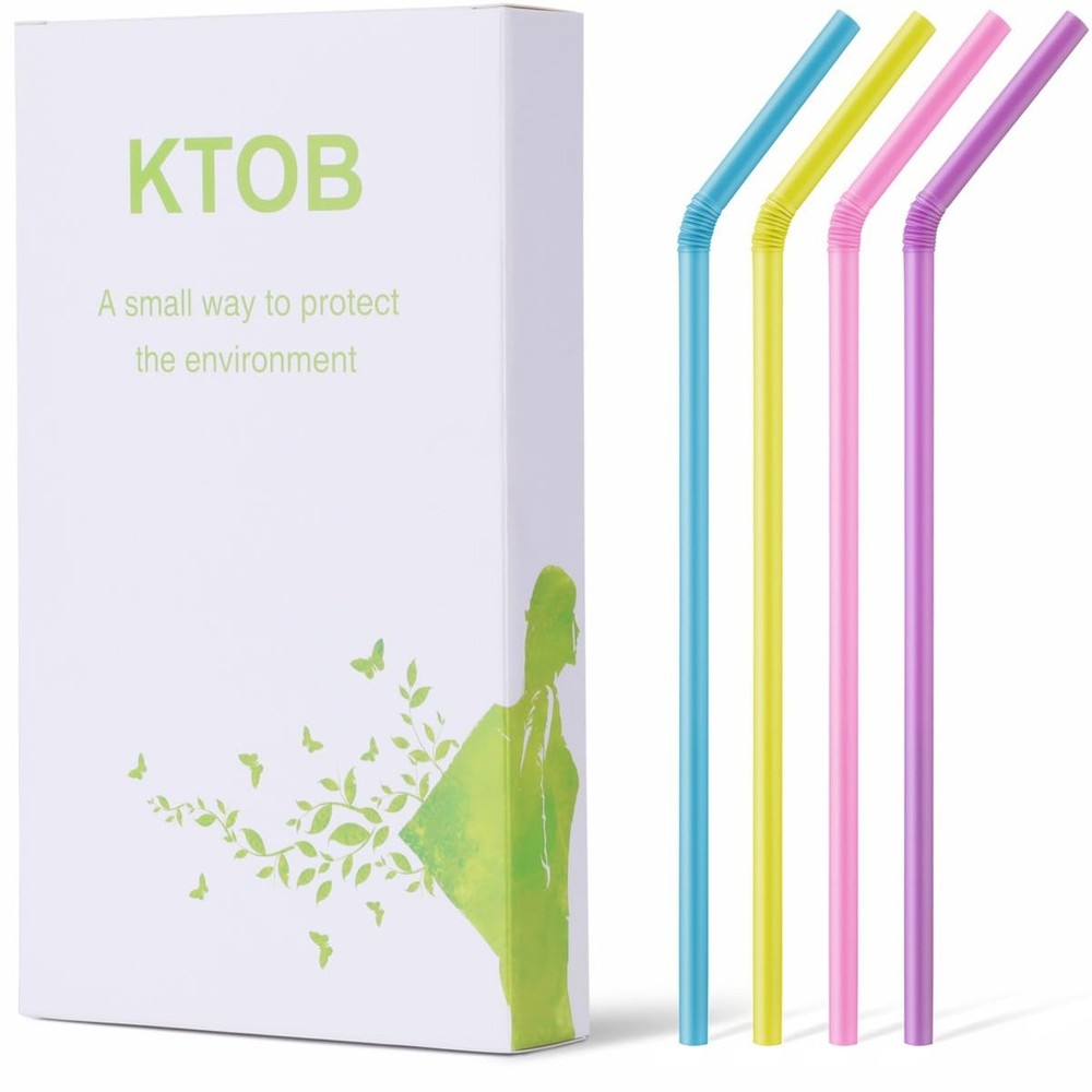 KTOB Biodegradable Flexible Drinking Straws - 200 Count 100% Plant-Based Comp...