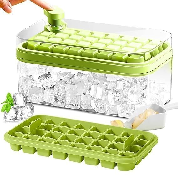 2-Layer Ice Cube Tray with Lid & Bin – BPA-Free Square Ice Cube Molds