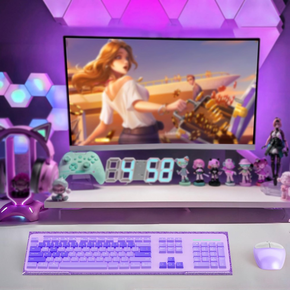 Ergonomic Computer Keyboard Stand - Glitter Purple Acrylic Keyboard Riser Til...