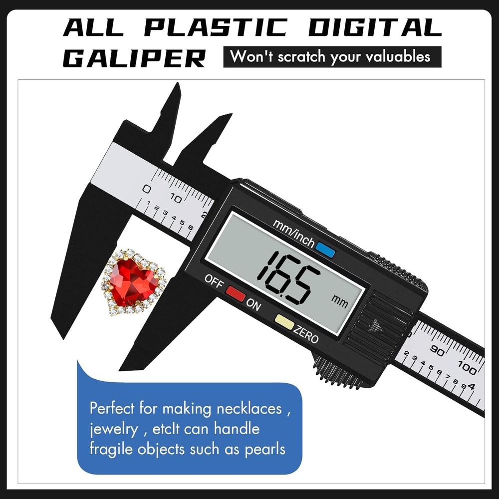 Compact LCD Digital Calipers - Plastic Design with Safety Features & Batteries