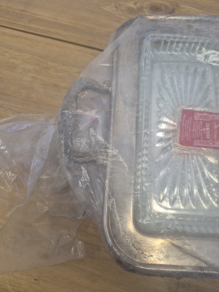 Vintage Silver Serving Tray With Glass Inserts